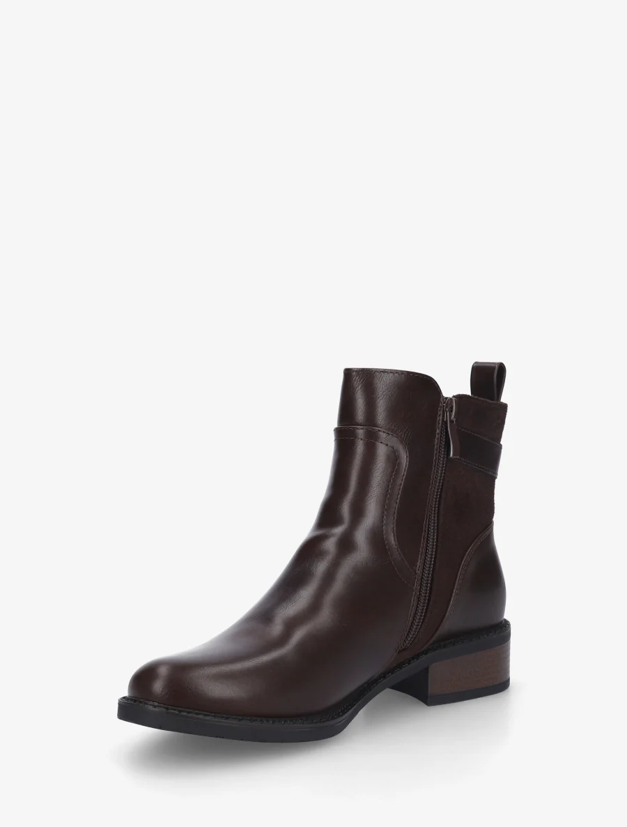 Bottines plates en simili et suédine - Marron - Image 3