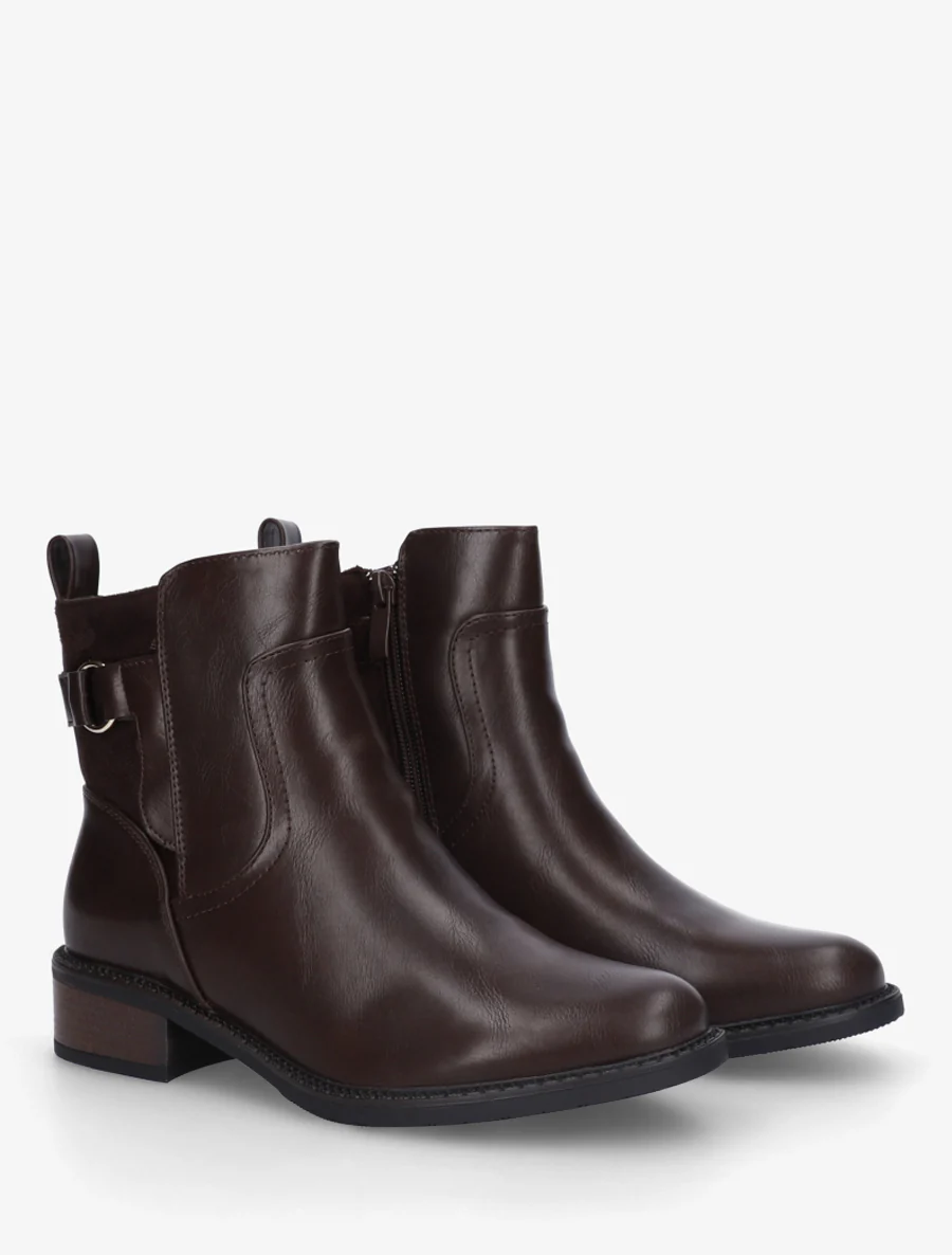 Bottines plates en simili et suédine - Marron - Image 4