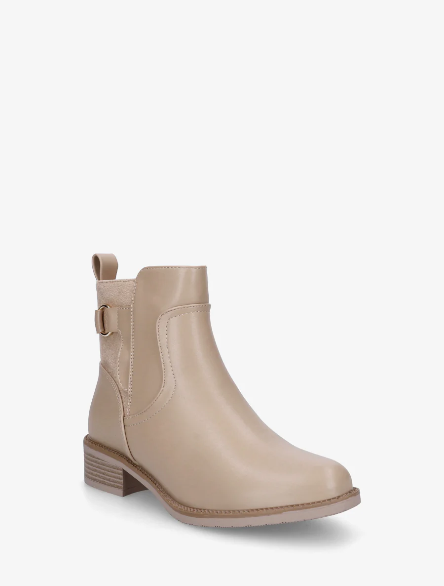 Bottines plates en simili et suédine - Beige foncé - Image 2