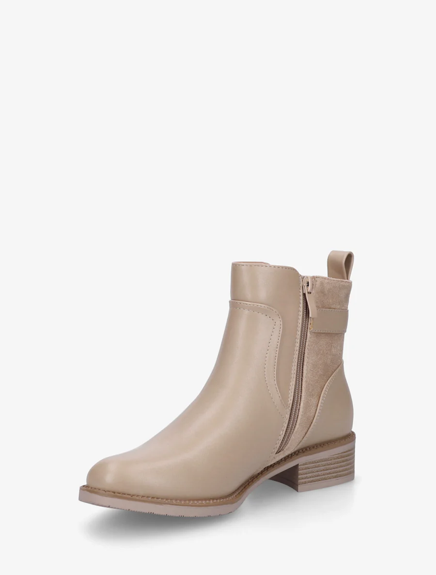 Bottines plates en simili et suédine - Beige foncé - Image 3