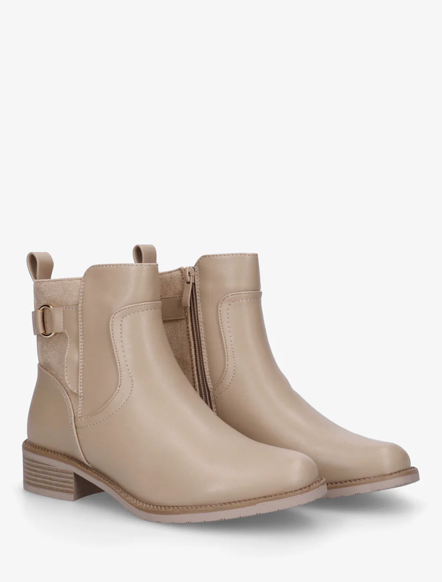 Bottines plates en simili et suédine - Beige foncé - Image 4