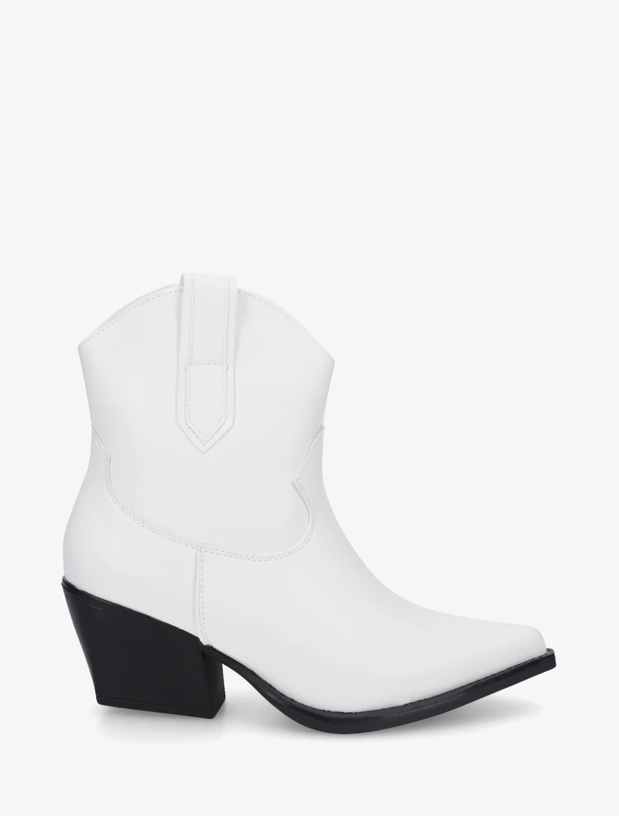 Bottines style santiag en simili - Blanc