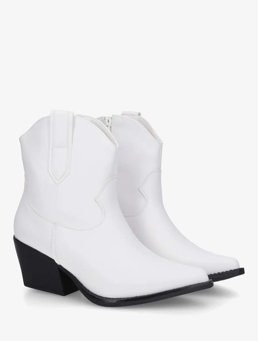 Bottines style santiag en simili - Blanc - Image 4