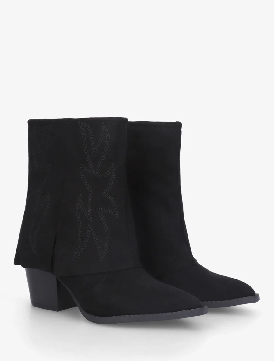Bottines style santiags à broderies fantaisies - Noir - Image 4