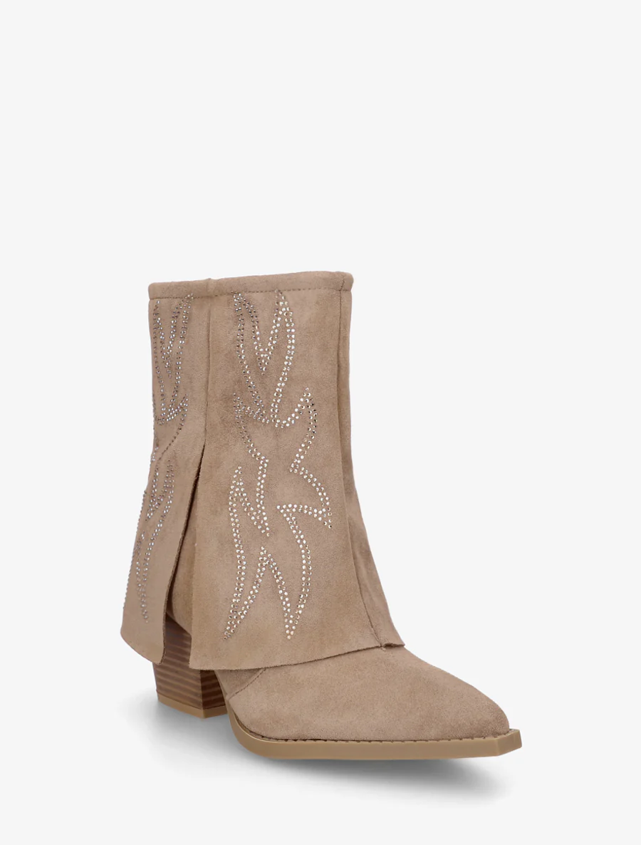 Bottines style santiags à strass - Taupe - Image 2