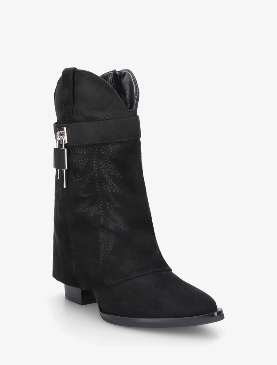 Bottines style santiags brodées à cadenas - Noir - Image 2