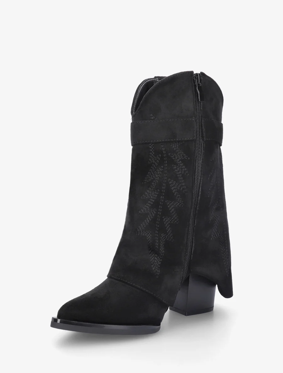Bottines style santiags brodées à cadenas - Noir - Image 3