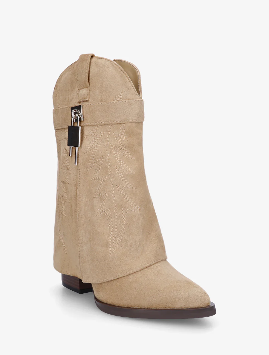 Bottines style santiags brodées à cadenas - Taupe - Image 2