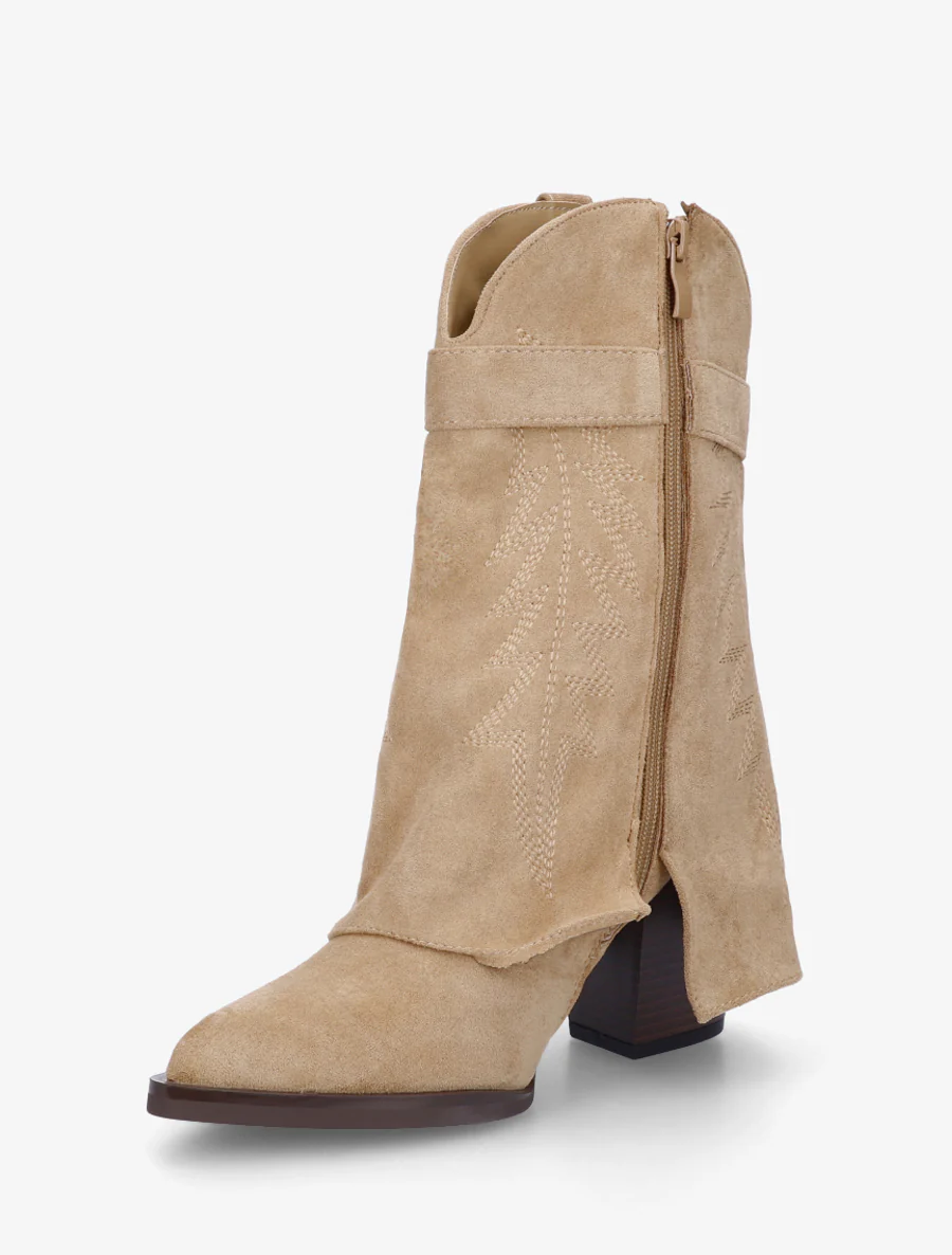 Bottines style santiags brodées à cadenas - Taupe - Image 3