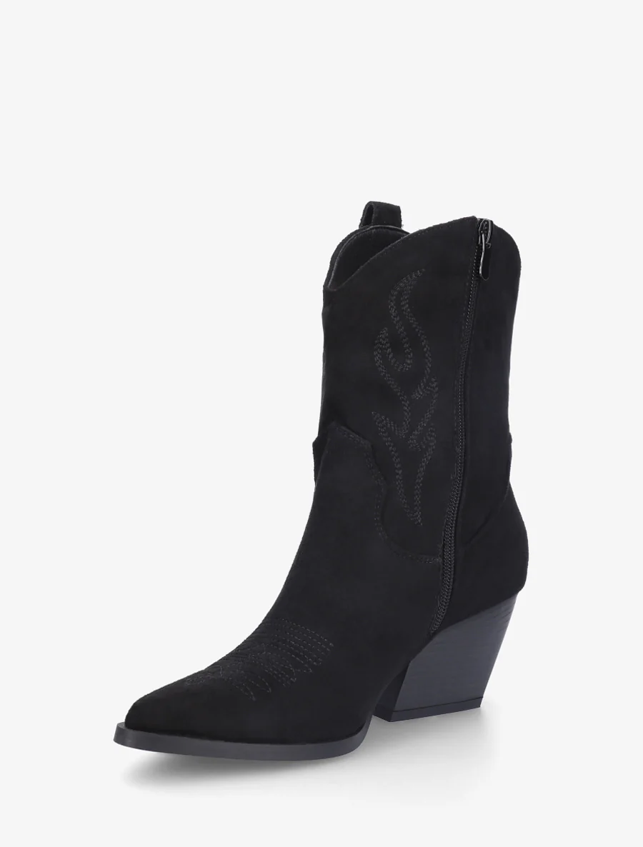 Bottines style santiags en suédine - Noir - Image 3