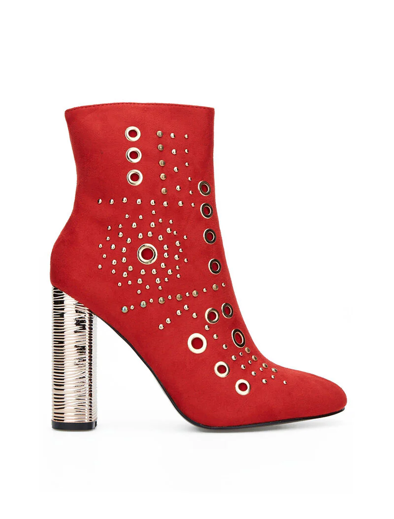 Bottines suédine à oeillet - rouge