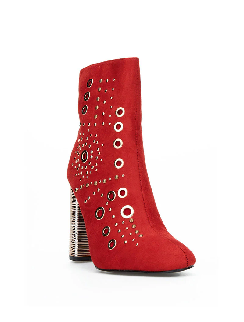 Bottines suédine à oeillet - rouge - Image 2