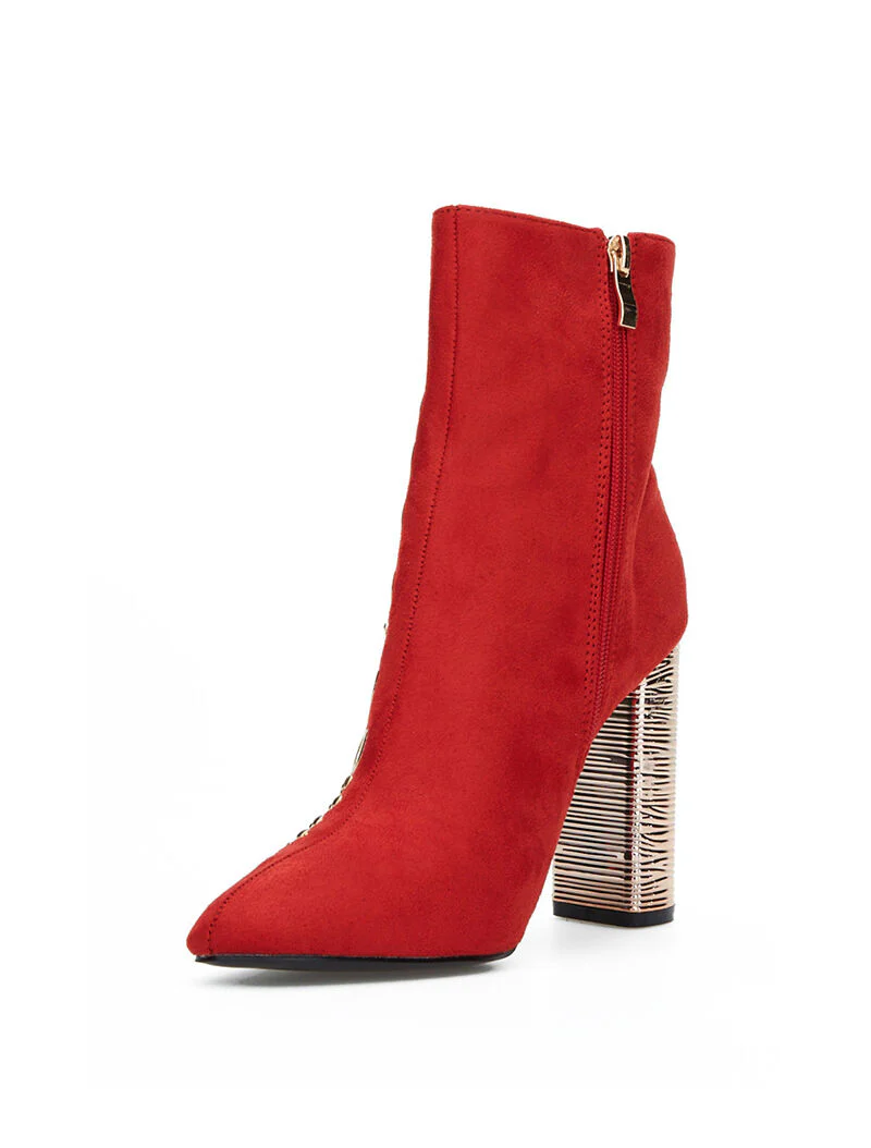 Bottines suédine à oeillet - rouge - Image 3