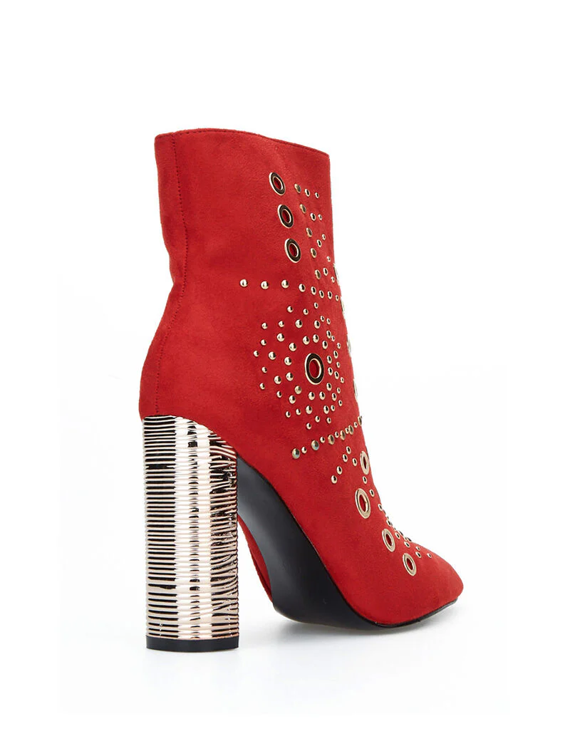 Bottines suédine à oeillet - rouge - Image 4