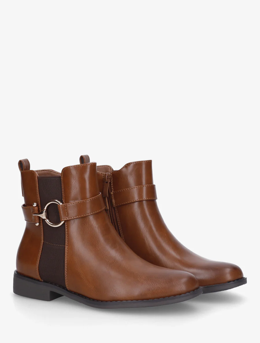 Bottines unies à cheville élastiquée - Camel - Image 4