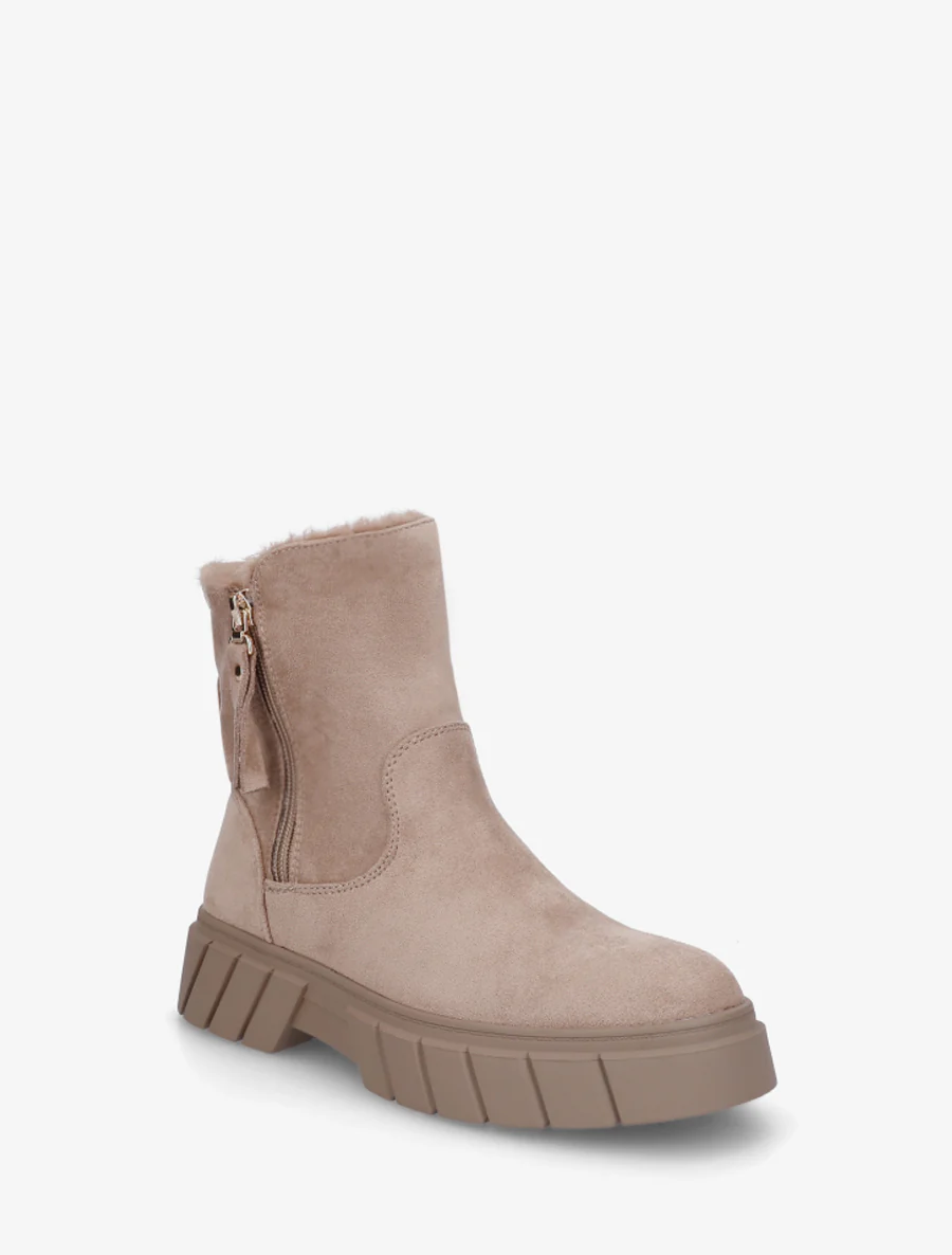 Bottines unies fourrées en suédine - Taupe - Image 2