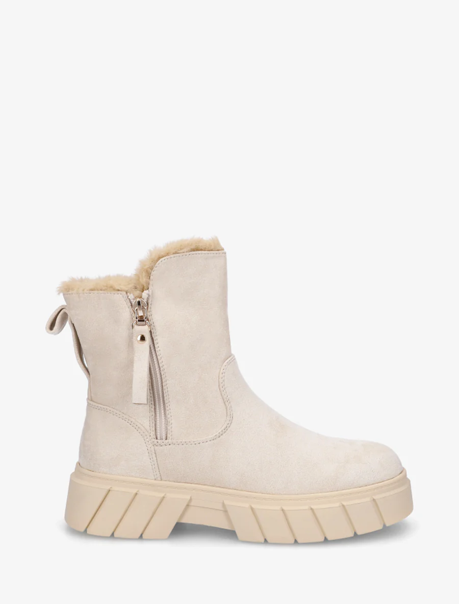 Bottines unies fourrées en suédine - Beige