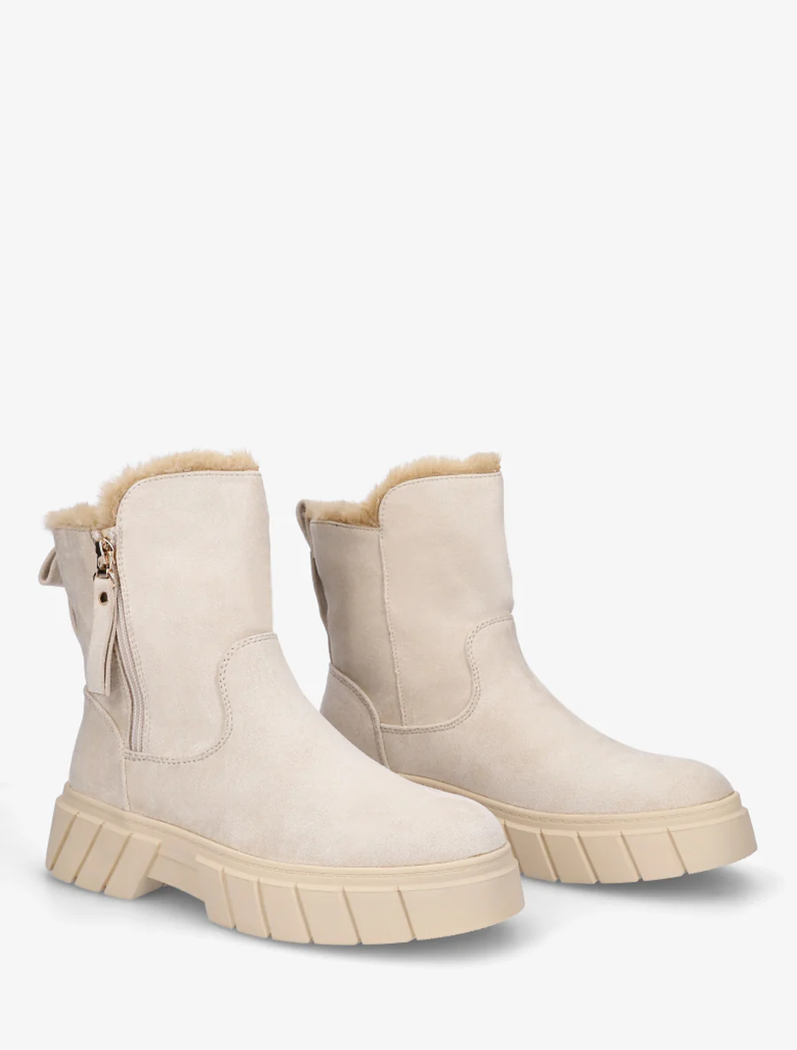 Bottines unies fourrées en suédine - Beige - Image 4