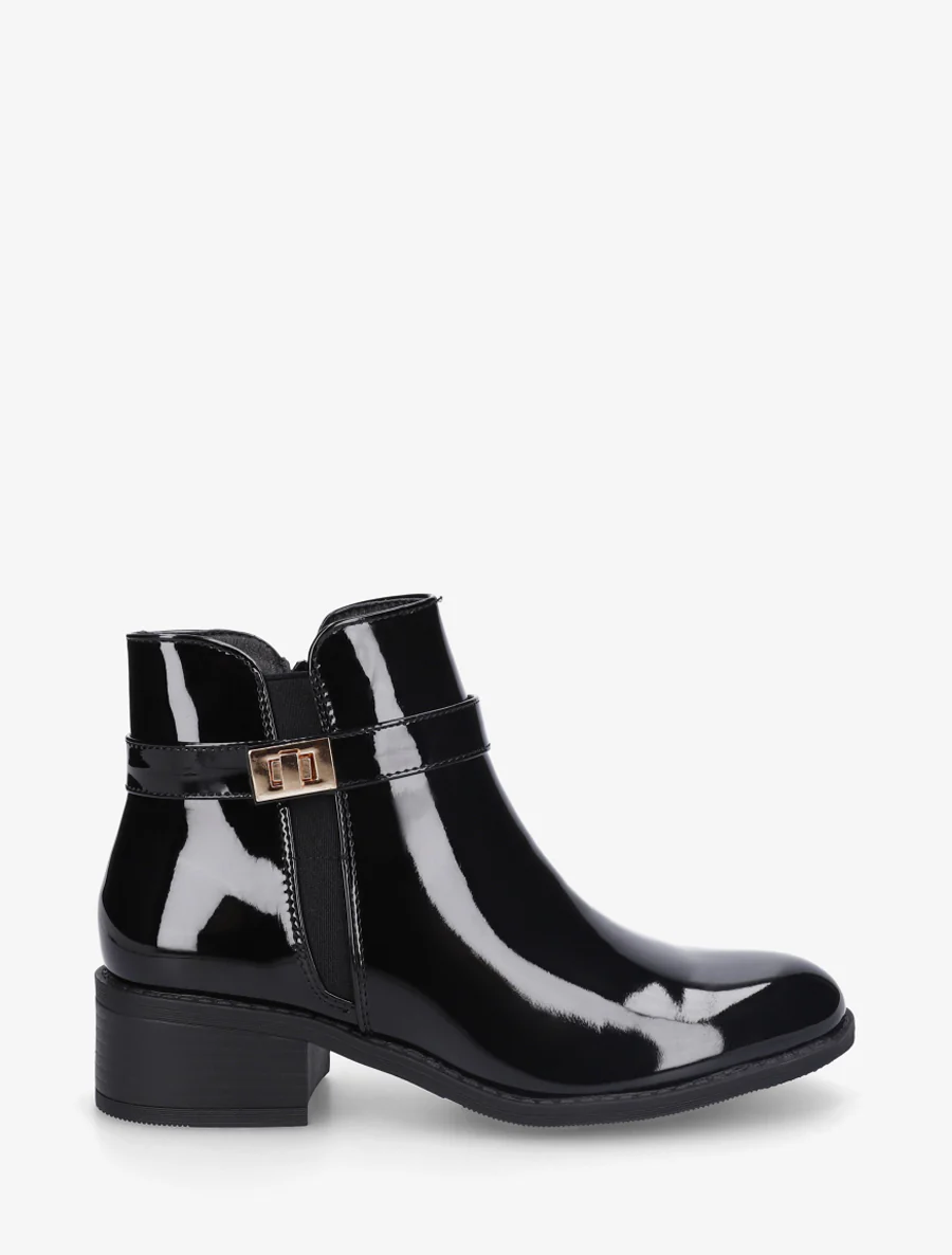 Bottines vernies à cheville élastiquée - Noir