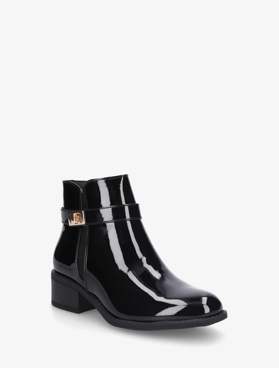 Bottines vernies à cheville élastiquée - Noir - Image 2