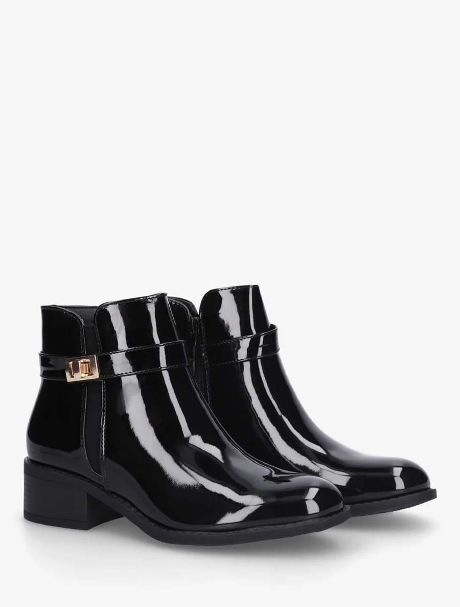 Bottines vernies à cheville élastiquée - Noir - Image 4
