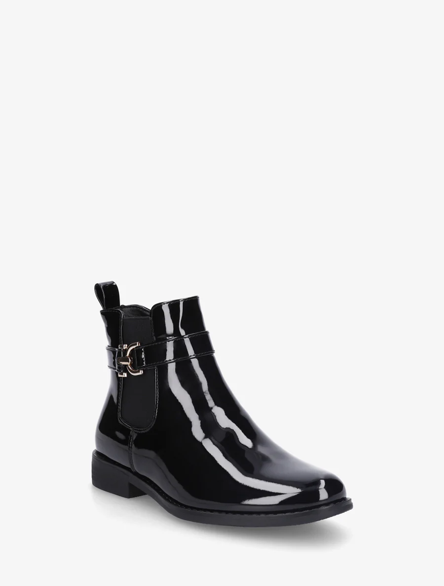 Bottines vernies en simili à cheville élastiquée - Noir - Image 2