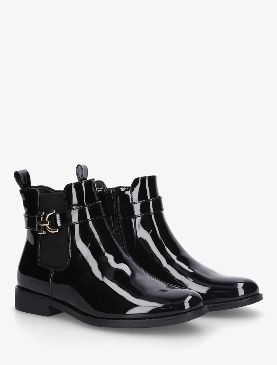 Bottines vernies en simili à cheville élastiquée - Noir - Image 4