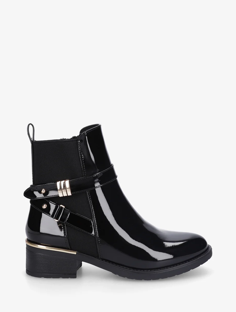 Bottines vernies sanglés à cheville élastiquée - Noir