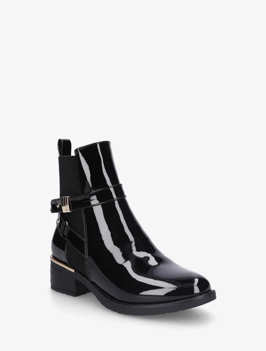 Bottines vernies sanglés à cheville élastiquée - Noir - Image 2