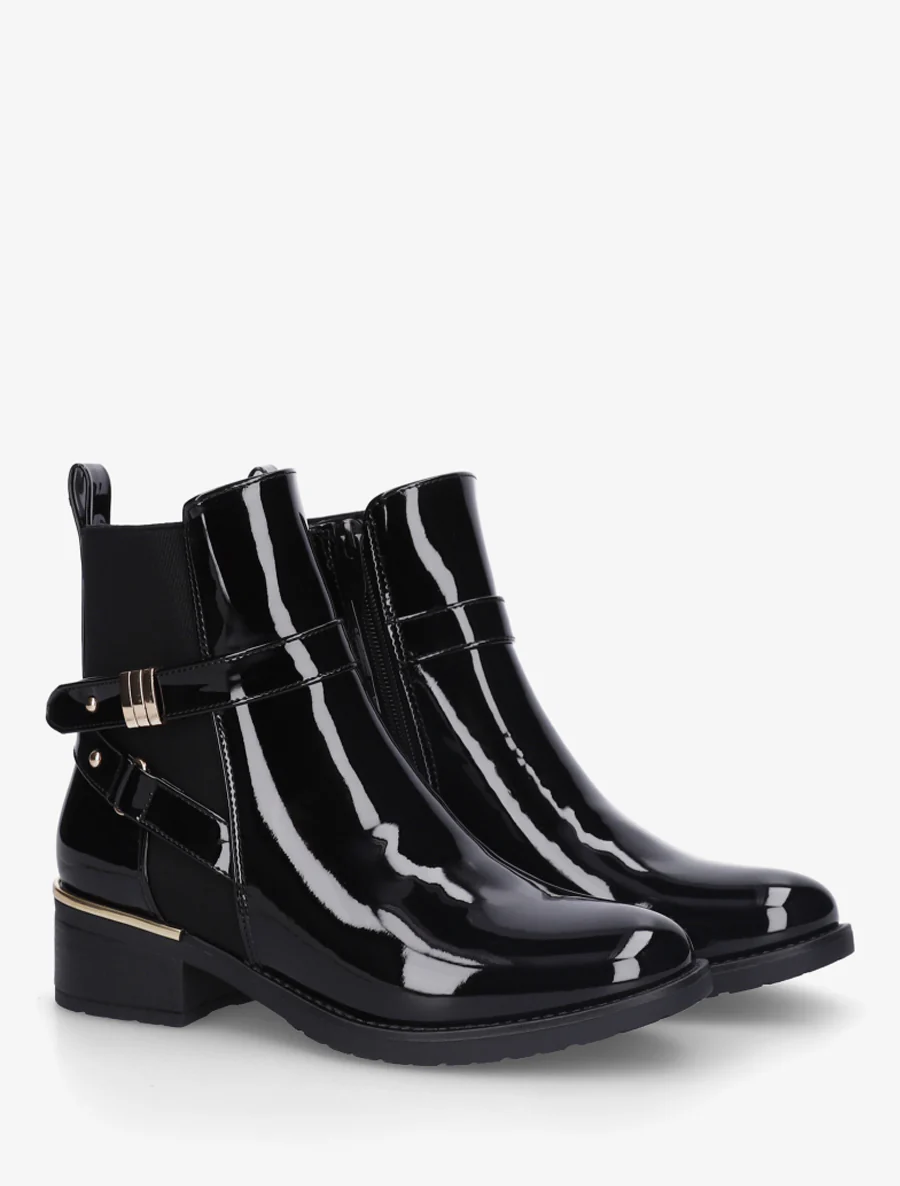 Bottines vernies sanglés à cheville élastiquée - Noir - Image 4