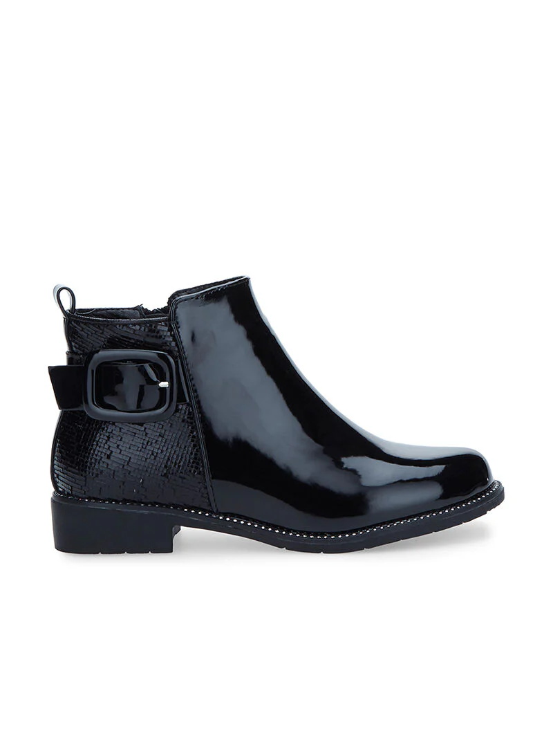 Bottines vernis ornées de brillants - noir