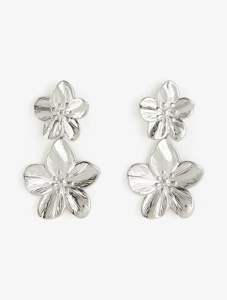 Boucles d'oreille pendantes motif floral - Argent - Image 2
