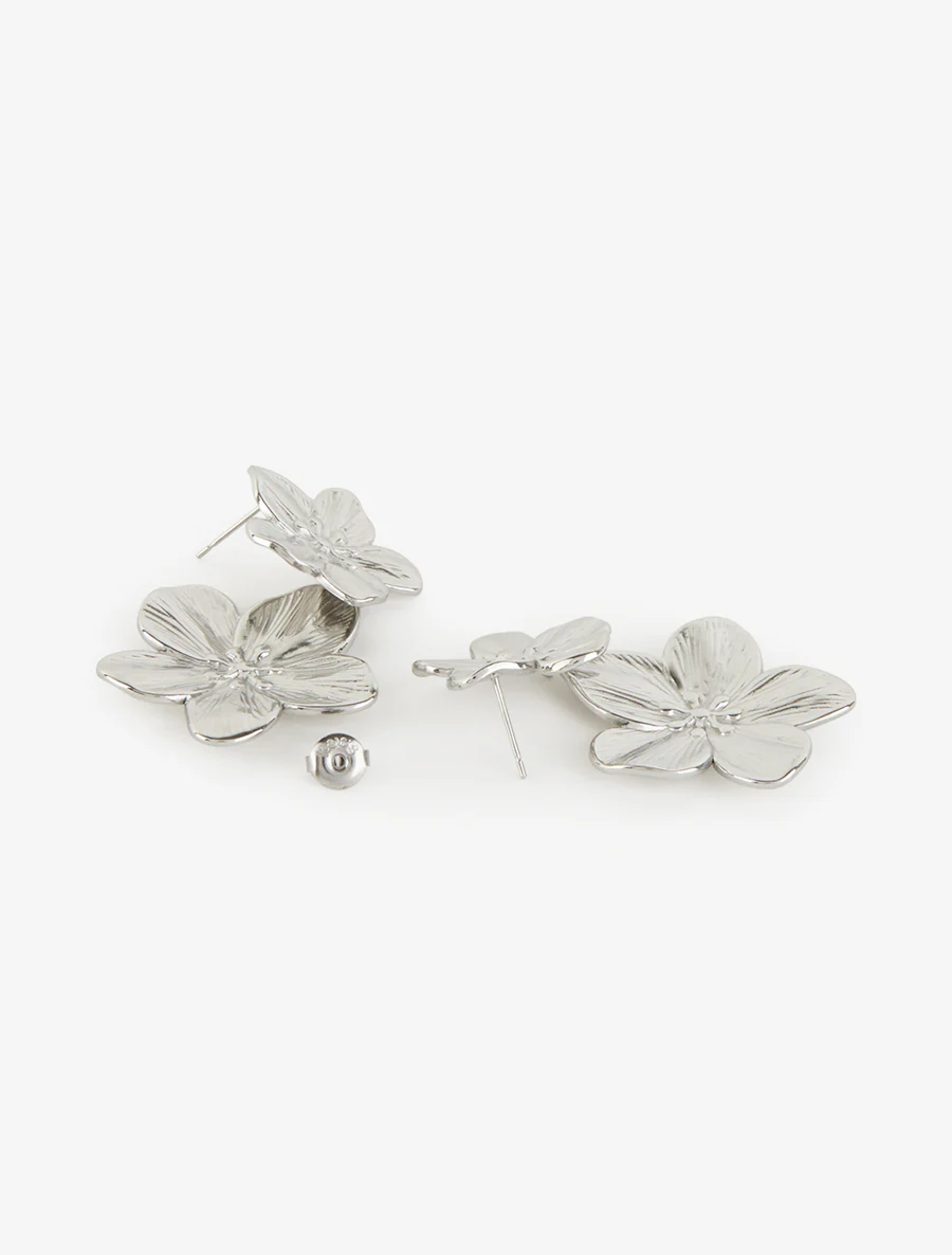 Boucles d'oreille pendantes motif floral - Argent - Image 3