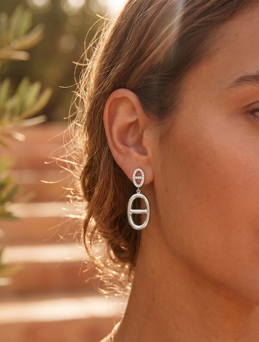 Boucles d'oreille pendantes motif maillon marin - Argent
