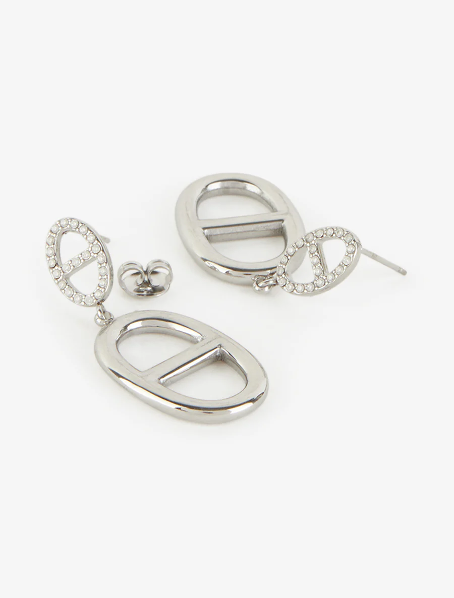 Boucles d'oreille pendantes motif maillon marin - Argent - Image 3