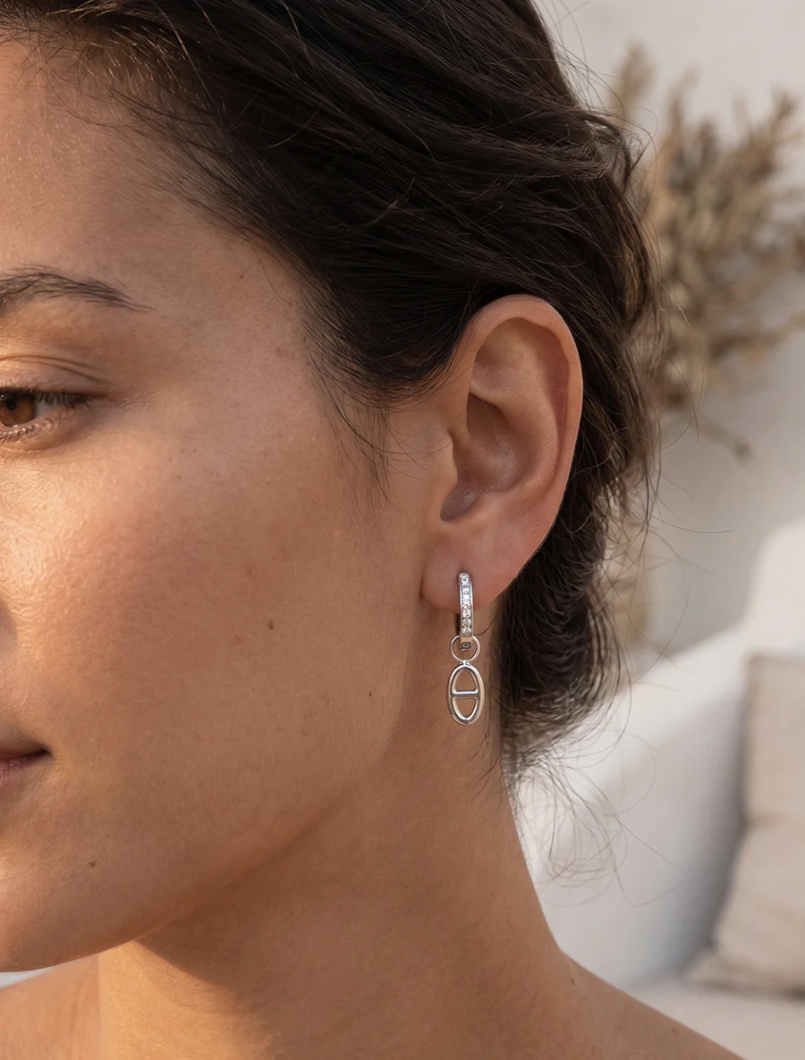 Boucles d'oreilles à breloque maille marin - Argent