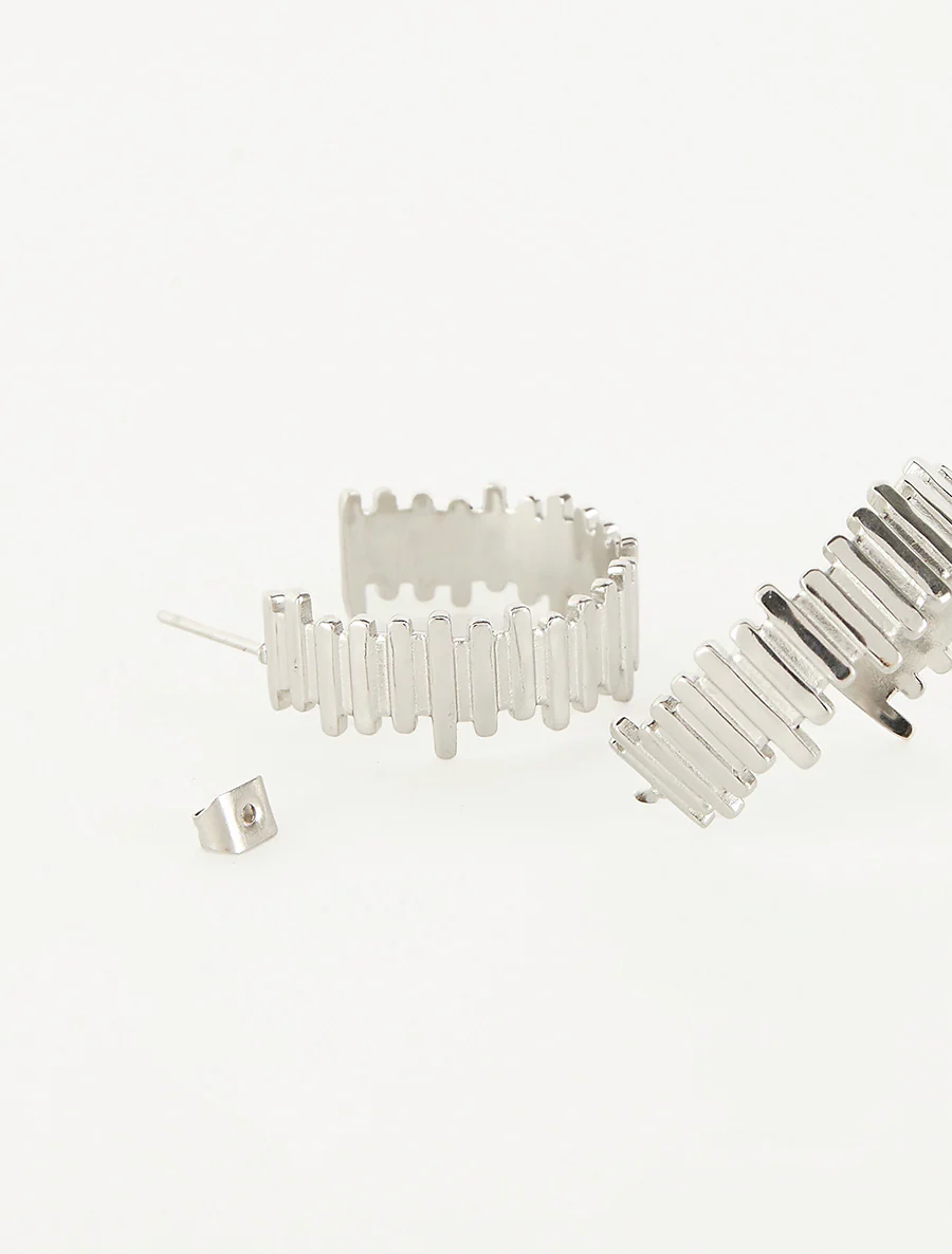 Boucles d'oreilles à formes irrégulières - Argent - Image 3