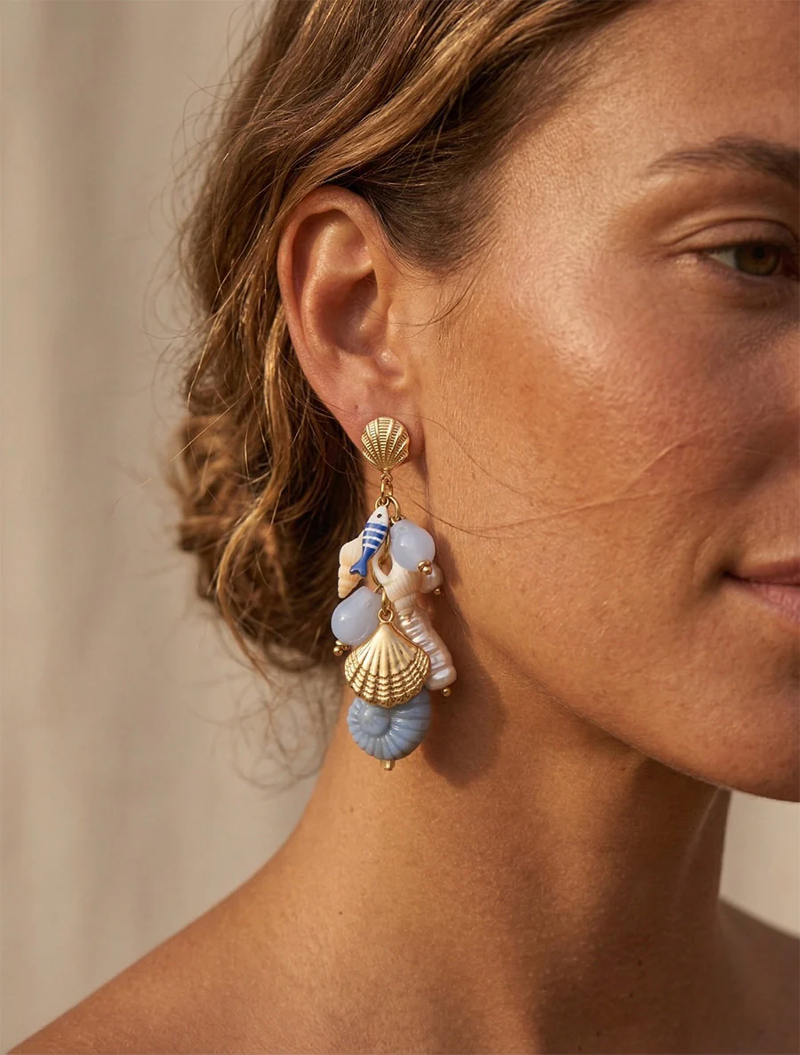 Boucles d'oreilles à motif marins - Bleu