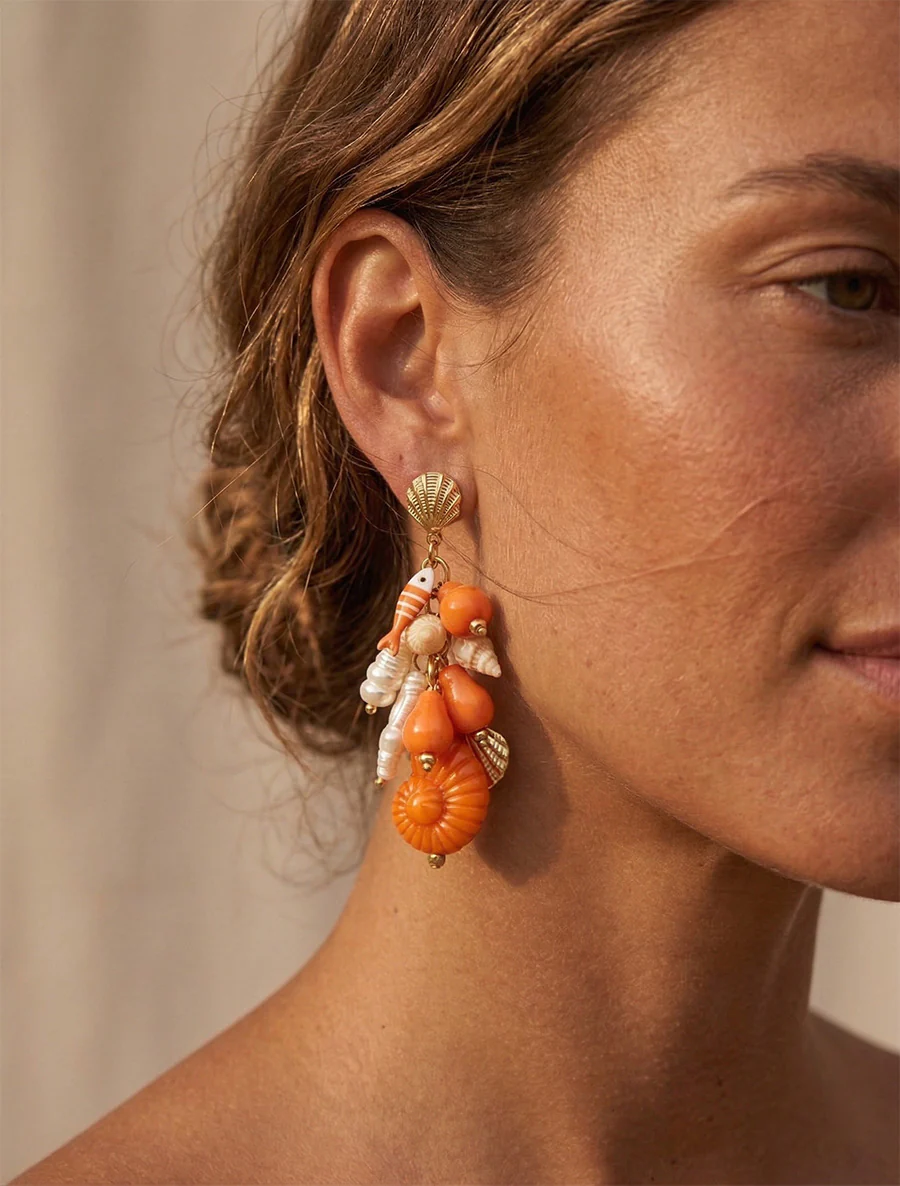 Boucles d'oreilles à motif marins - Orange