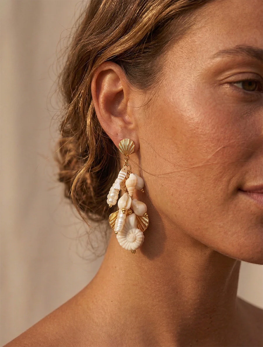 Boucles d'oreilles à motif marins - Beige