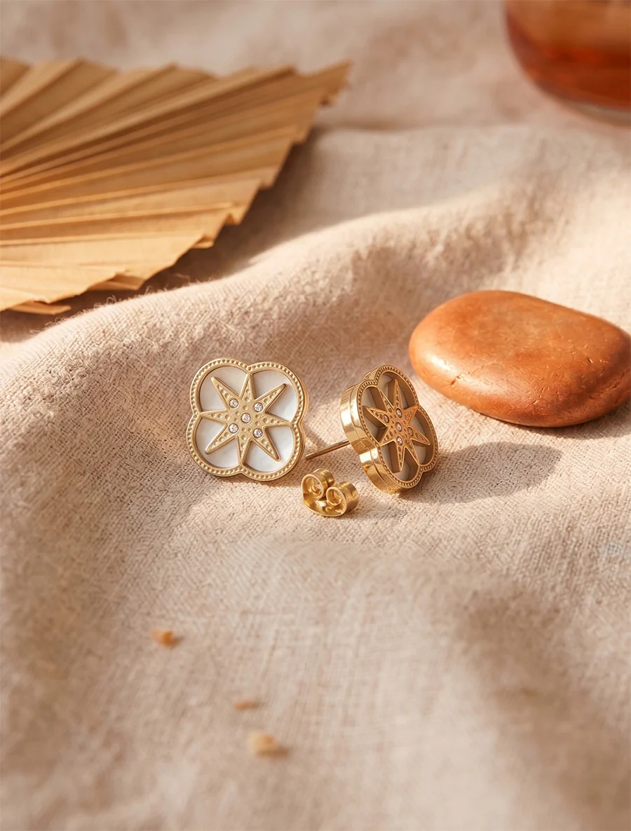 Boucles d'oreilles étoiles ornées de zircons - Or