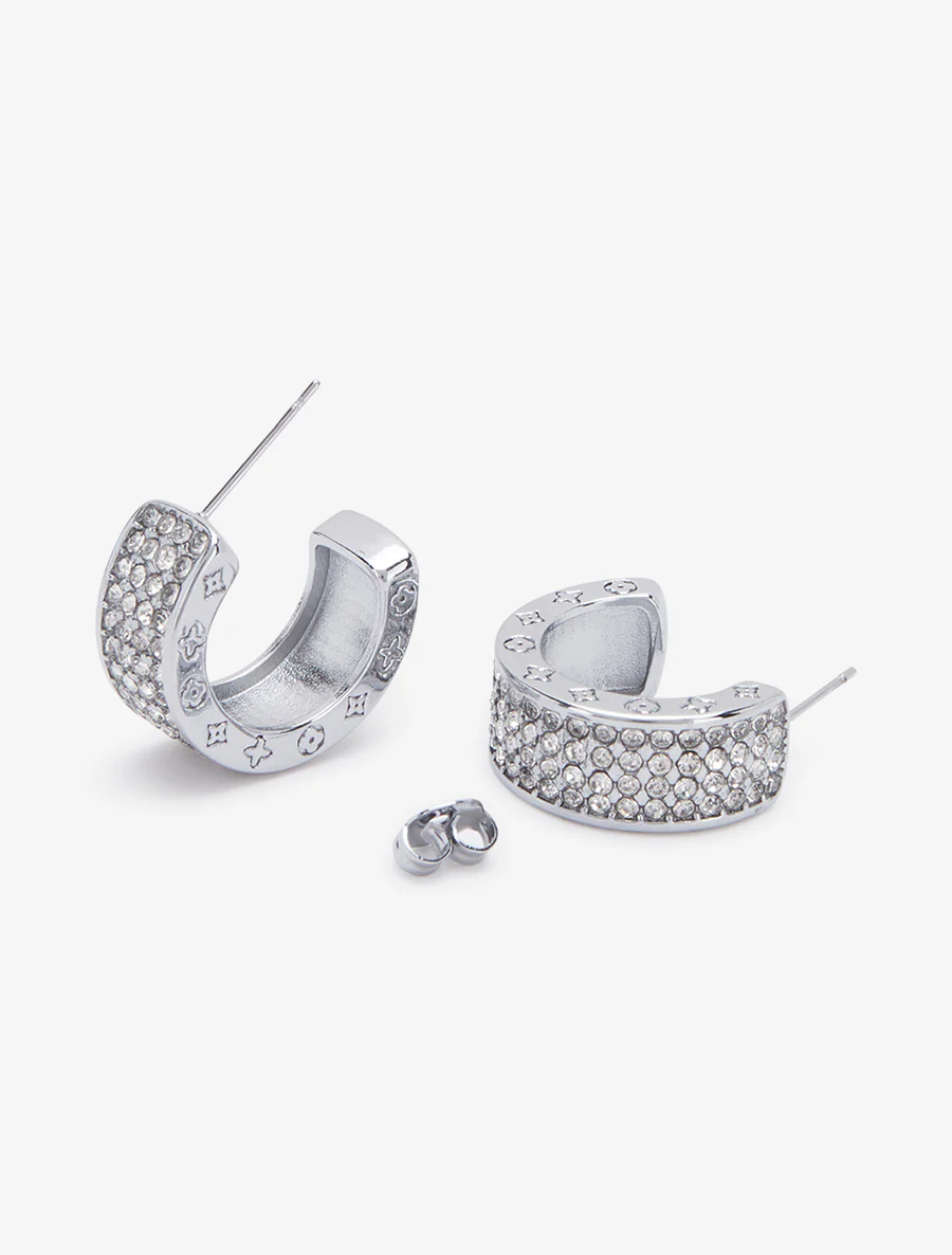Boucles d'oreilles gravées et ornées de zircons - Argent - Image 3
