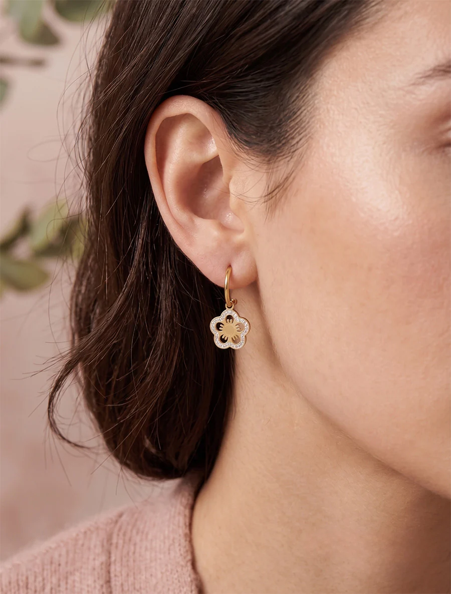 Boucles d'oreilles pendantes fleurs - Or