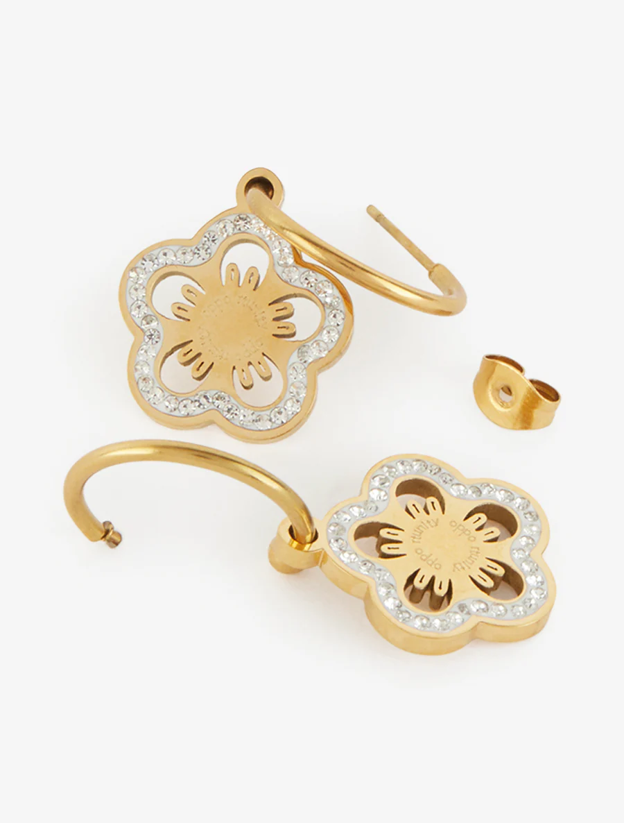 Boucles d'oreilles pendantes fleurs - Or - Image 3