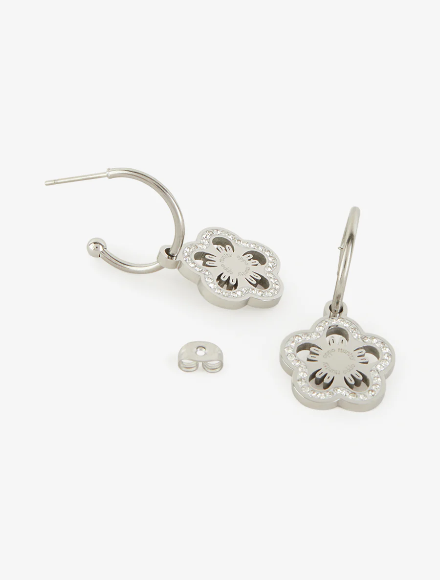 Boucles d'oreilles pendantes fleurs - Argent - Image 3