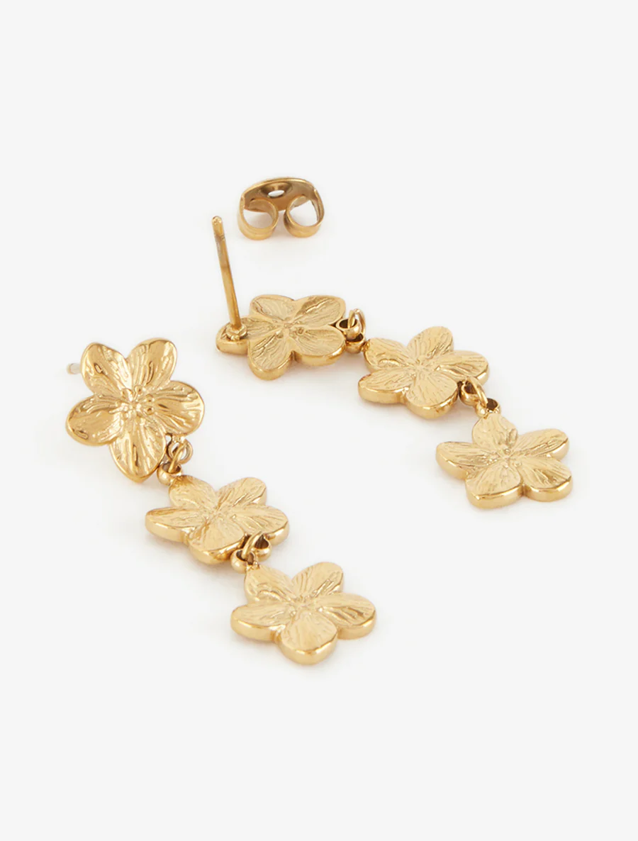 Boucles d'oreilles pendantes fleurs - Or - Image 3