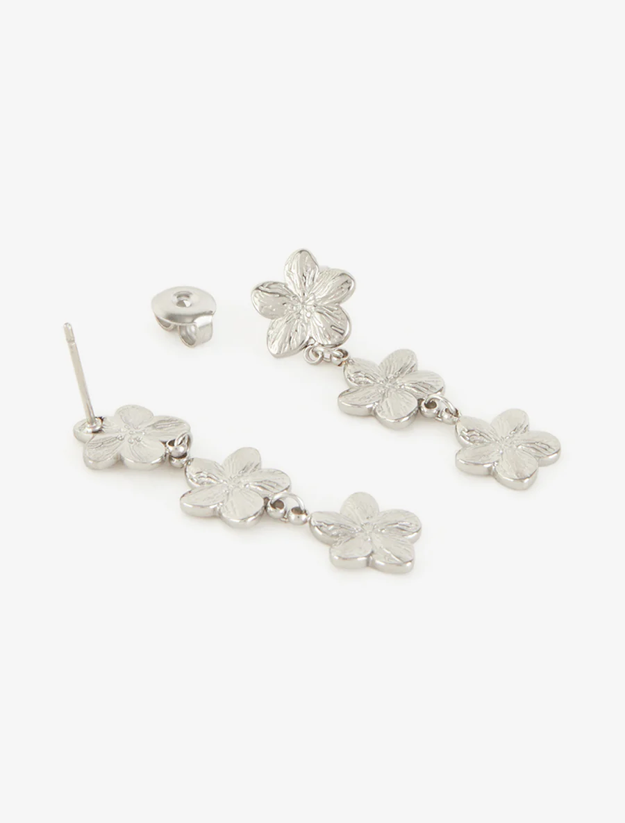 Boucles d'oreilles pendantes fleurs - Argent - Image 3