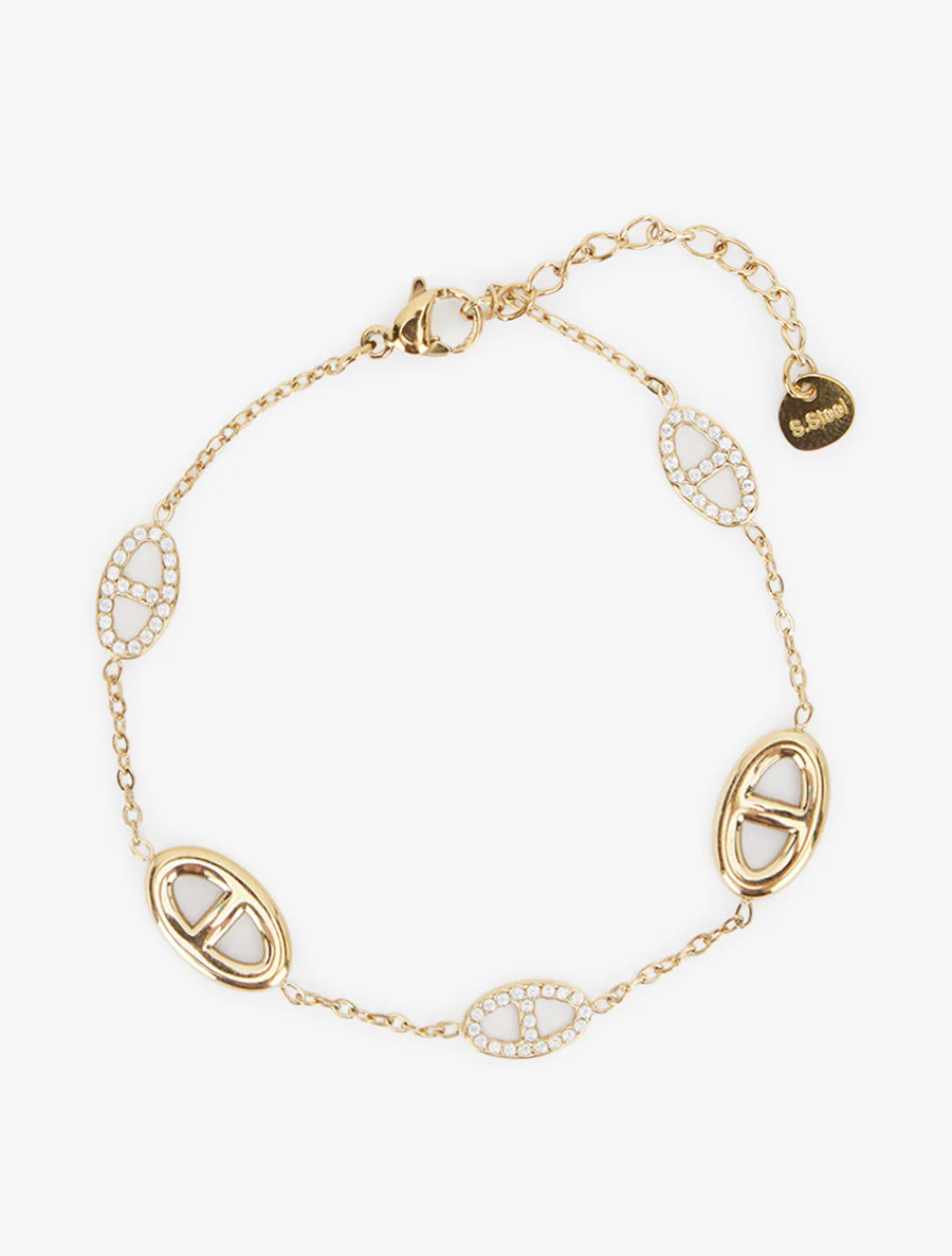 Bracelet à charms maillon marin à strass - Or - Image 2