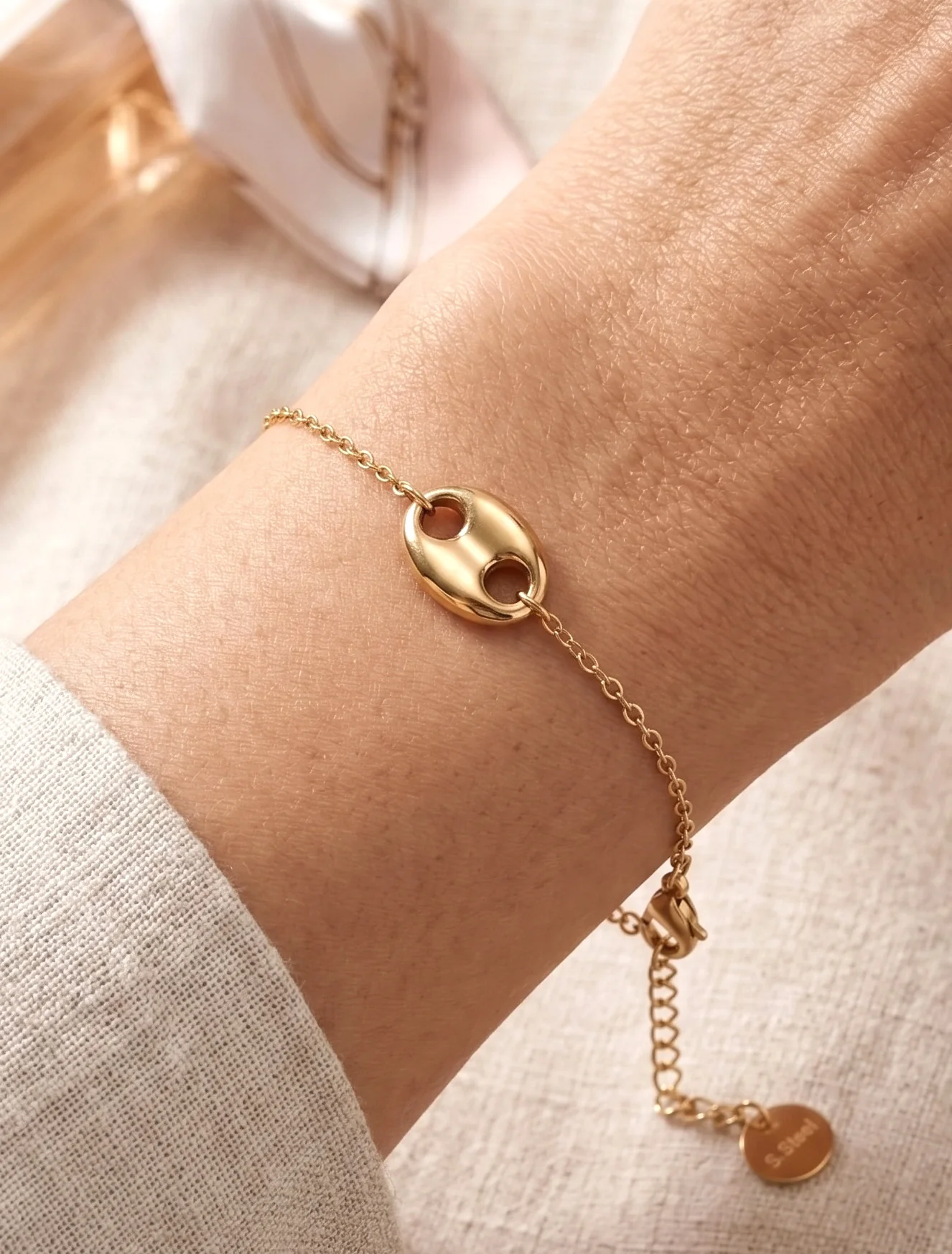 Bracelet à maillon grain de café - Or