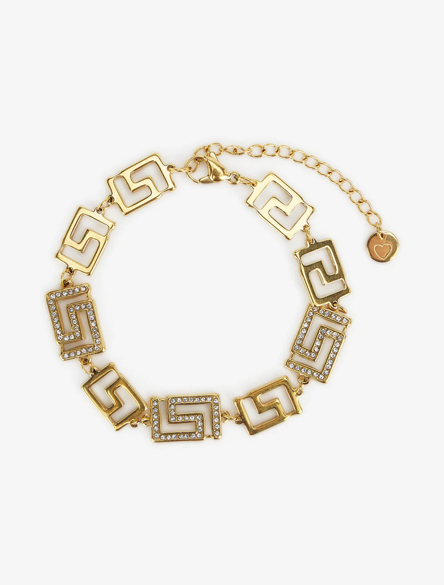 Bracelet à maillons style grec et strass - Or - Image 2